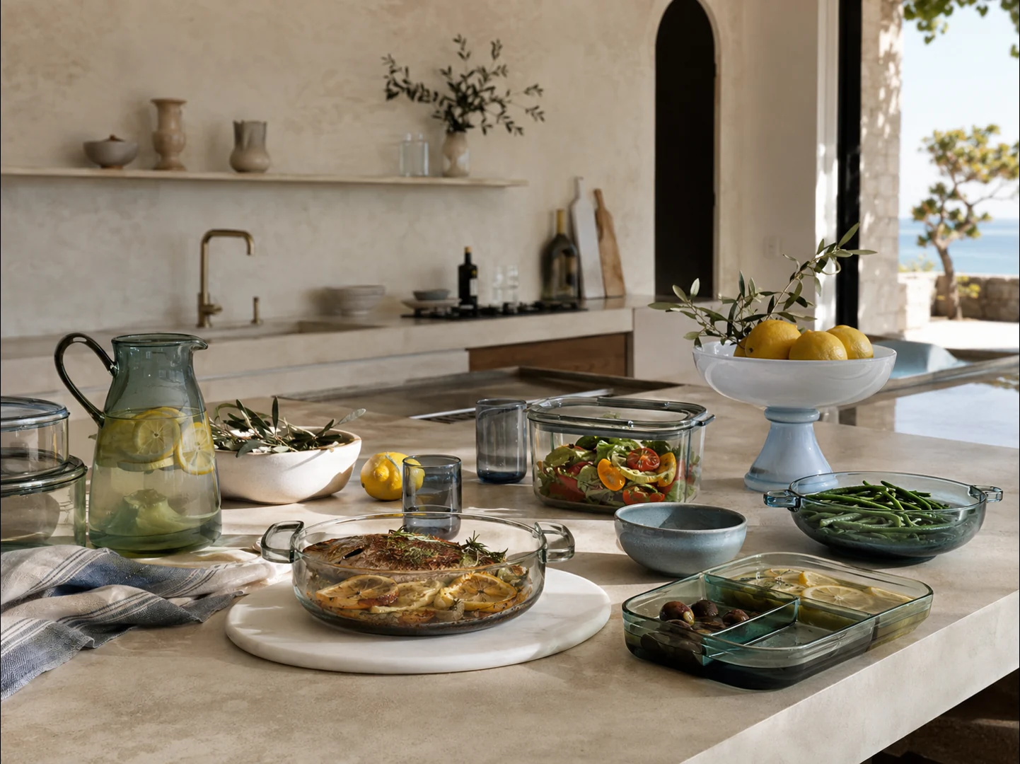 Vetro Glassco glassware arranged in a kitchen